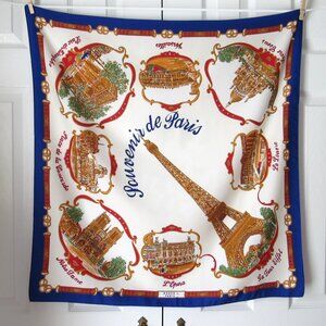 Vintage ROGER L PARIS Souvenir Scarf Blue EIFFEL TOWER VERSAILLES SACRE COEUR